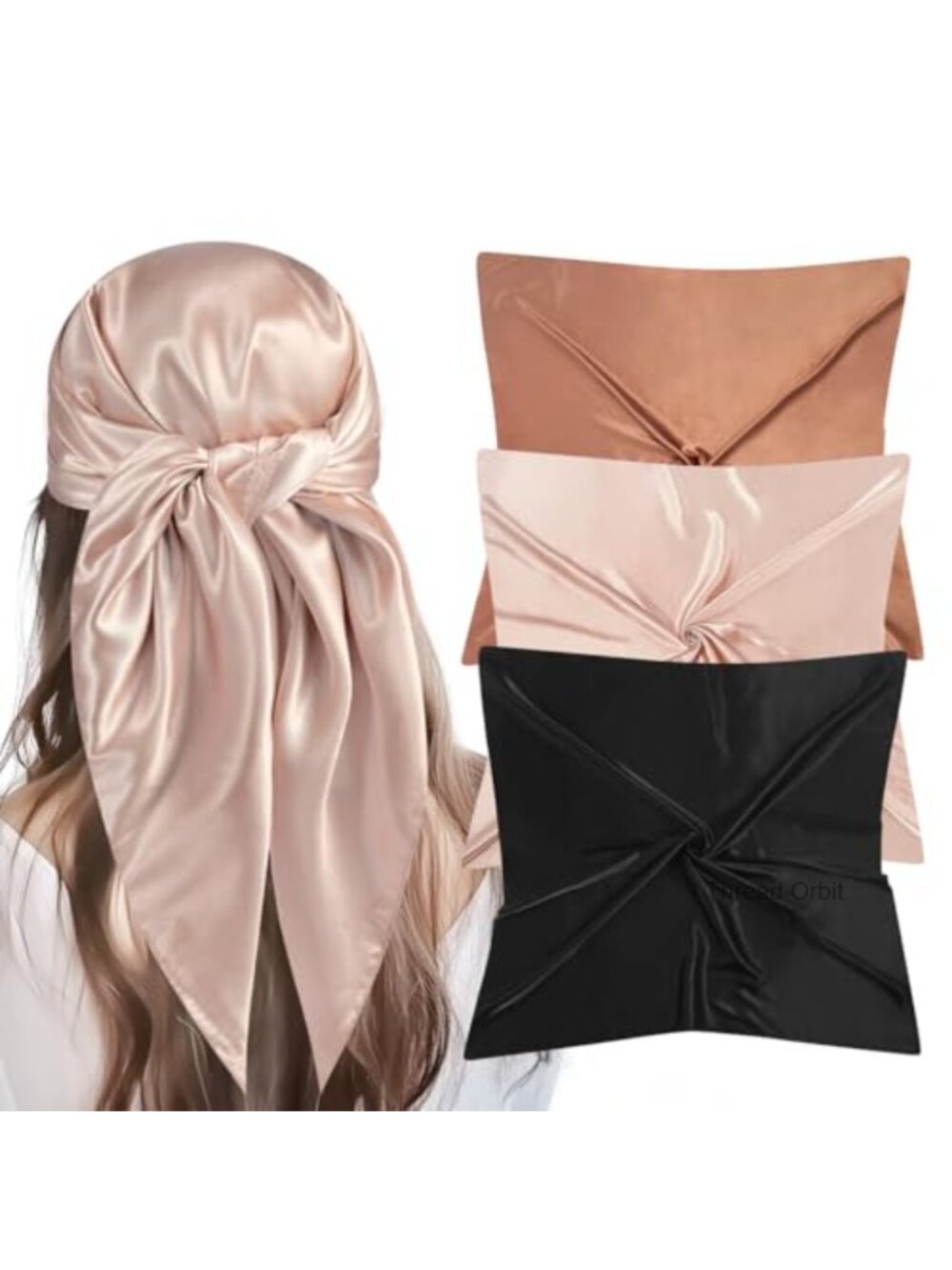 Large Square Satin Head Scarf Set - 3Pc Silk Like Hair Wraps Bandanas